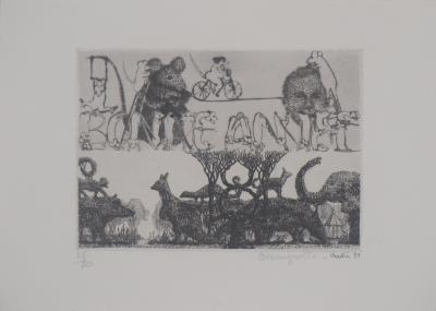 François HOUTIN : Des animaux et des hommes , 1981 - Gravure originale signée 2