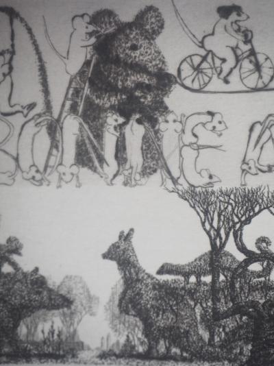 François HOUTIN : Des animaux et des hommes , 1981 - Gravure originale signée 2