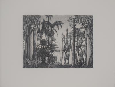 François HOUTIN : Les jardins de Babylone - Gravure originale 2