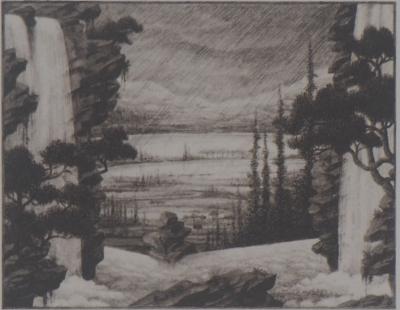 François HOUTIN : Cascades - Héliogravure originale signée 2