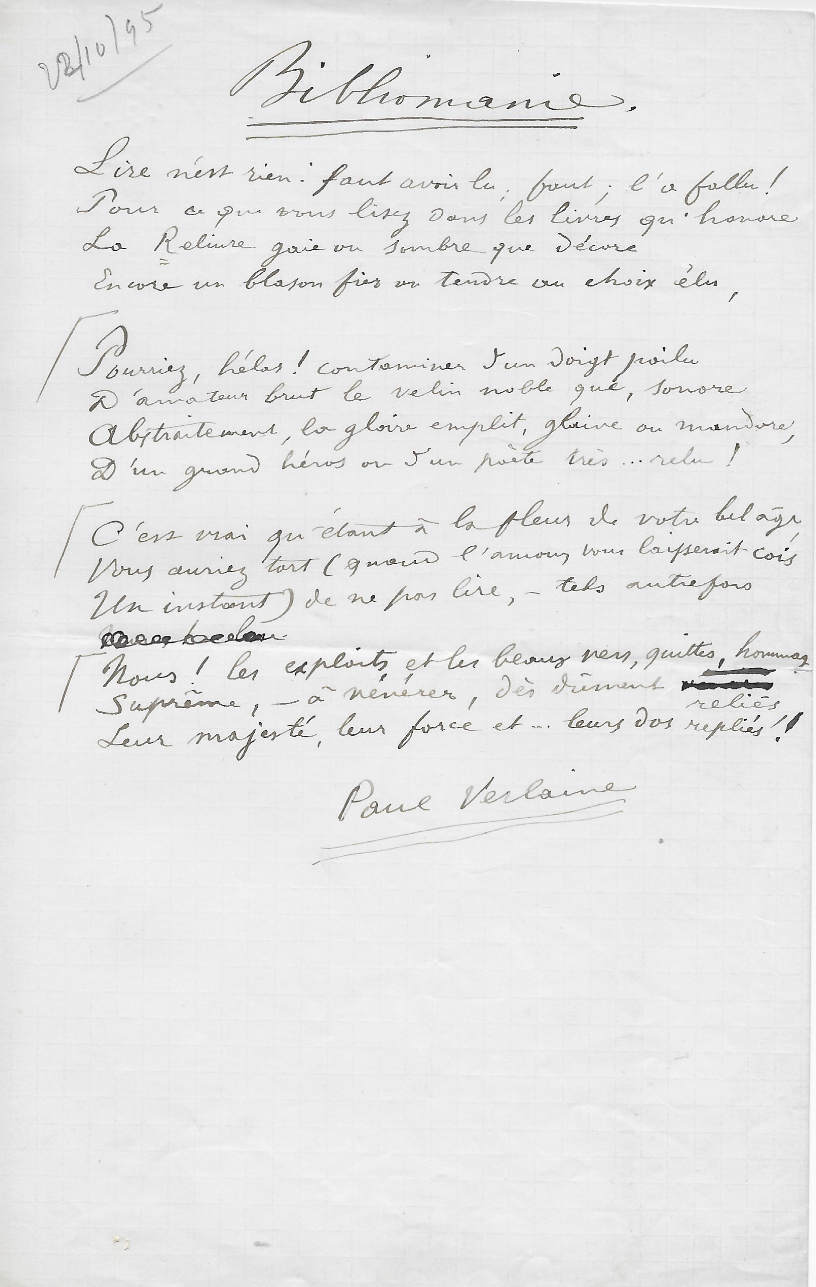 Paul VERLAINE Po me Autographe Sign Livres Autographes Papiers paul-verlaine-po-me-autographe-sign-livres-autographes-papiers