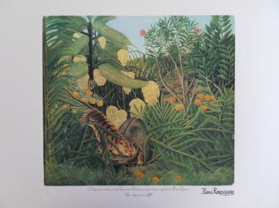 Le Douanier ROUSSEAU (d’après) : Tigre attaquant un Buffle - Lithographie signée et numérotée 2