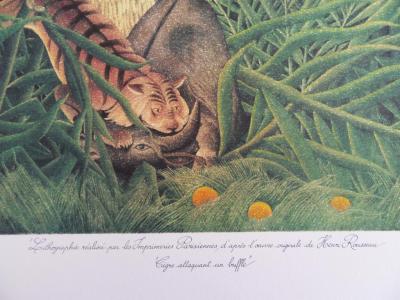 Le Douanier ROUSSEAU (d’après) : Tigre attaquant un Buffle - Lithographie signée et numérotée 2