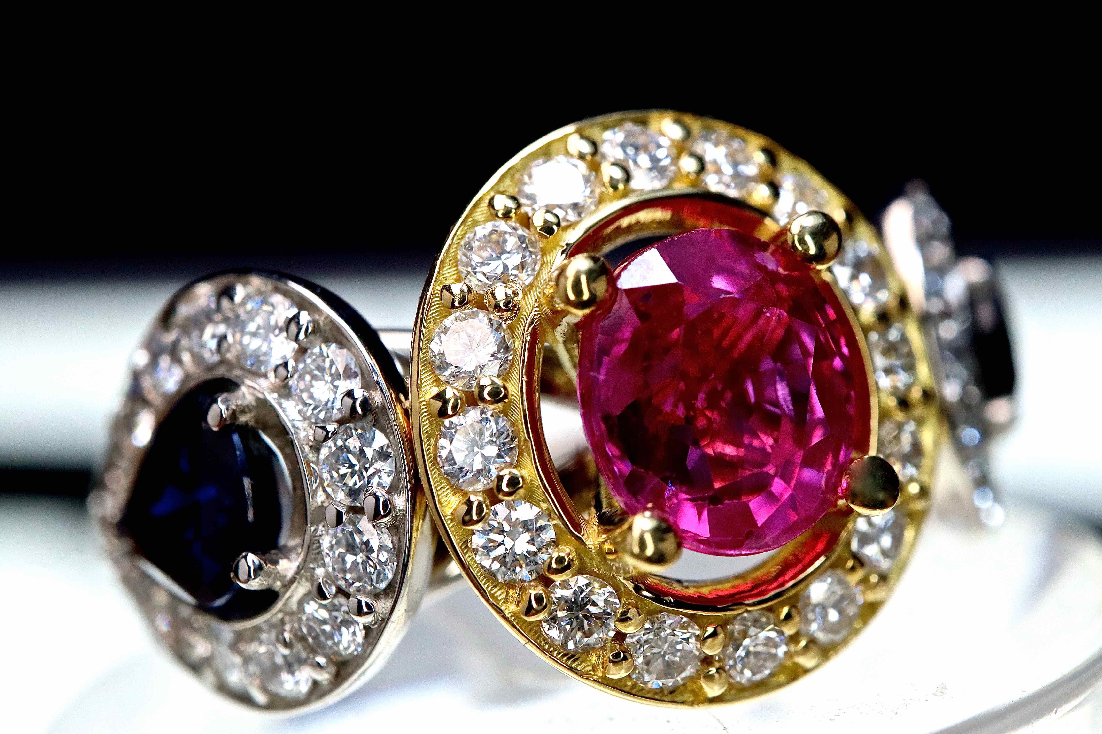 Bague Alliance Or Jaune Et Blanc 18kt Avec Diamants Naturels 1,21 Carats - Taille 12