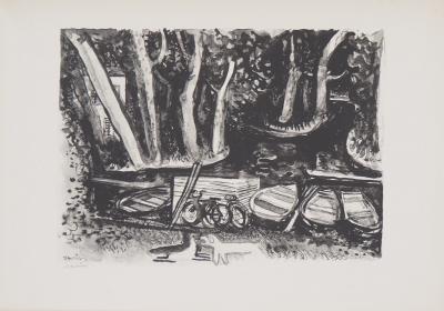Maurice SAVIN - Les barques au bord du lac, 1949 - Lithographie originale signée 2