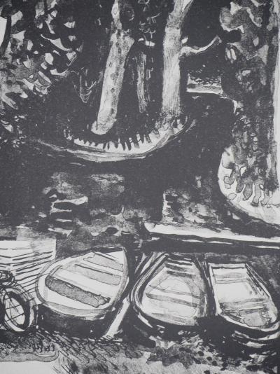 Maurice SAVIN - Les barques au bord du lac, 1949 - Lithographie originale signée 2