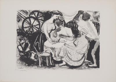 Maurice SAVIN - Repas au jardin, 1949 - Lithographie originale signée 2