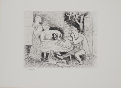 Maurice SAVIN - Déjeuner dominical , 1949 - Gravure originale signée 2