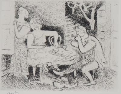 Maurice SAVIN - Déjeuner dominical , 1949 - Gravure originale signée 2