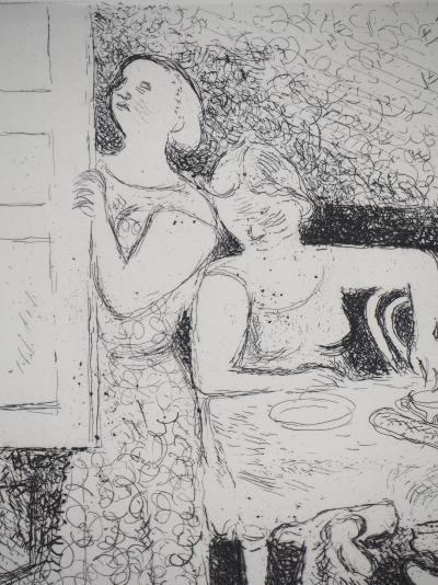 Maurice SAVIN - Déjeuner dominical , 1949 - Gravure originale signée 2