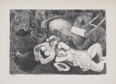 Maurice SAVIN - Repos après la moisson, 1949 - Lithographie originale signée 2