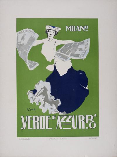 Enrico SACCHETTI - Verde e Azzurro, 1914 - Affiche lithographique originale 2