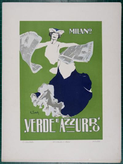 Enrico SACCHETTI - Verde e Azzurro, 1914 - Affiche lithographique originale 2