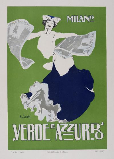 Enrico SACCHETTI - Verde e Azzurro, 1914 - Affiche lithographique originale 2