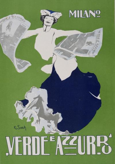 Enrico SACCHETTI - Verde e Azzurro, 1914 - Affiche lithographique originale 2