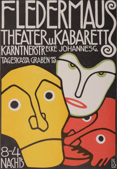 Bertold LOFFLER - Three Masks, Fledermaus Theater and Cabaret, 1907 - Original lithograph 2