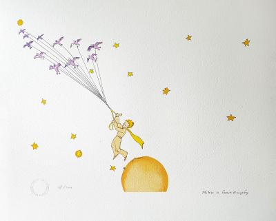 Antoine de SAINT EXUPERY (d’après) - Le Petit Prince en route vers une autre planète - Lithographie