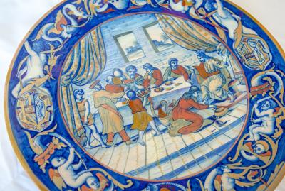 Paolo RUBBOLI - Plat en majolique représentant le repas chez Simon, 19e siècle 2