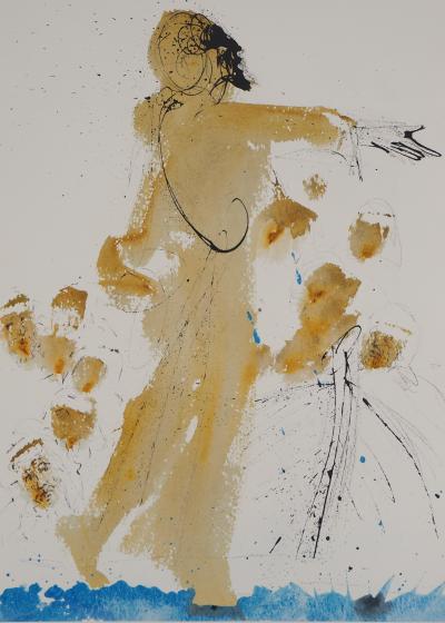 Salvador DALI : Biblia Sacra - Jésus machant sur l’eau - Lithographie 2