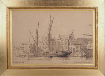 Albert Marie LEBOURG - Vieux port et voiliers : Rouen , 1886 - Dessin, Signé 2