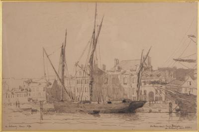 Albert Marie LEBOURG - Vieux port et voiliers : Rouen , 1886 - Dessin, Signé 2