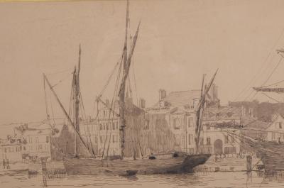 Albert Marie LEBOURG - Vieux port et voiliers : Rouen , 1886 - Dessin, Signé 2