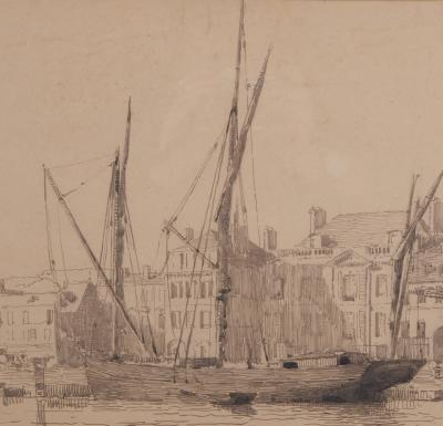 Albert Marie LEBOURG - Vieux port et voiliers : Rouen , 1886 - Dessin, Signé 2