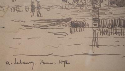 Albert Marie LEBOURG - Vieux port et voiliers : Rouen , 1886 - Dessin, Signé 2