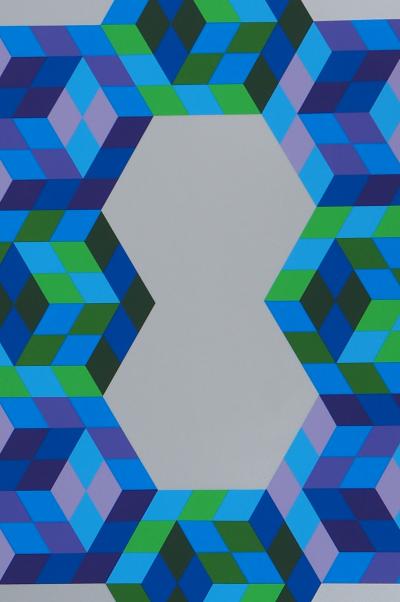 Victor VASARELY - Biome, Hexagones bleus - Sérigraphie originale, Signée 2