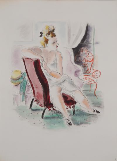 André DIGNIMONT - Jeune femme en négligé de soie - Lithographie originale signée 2
