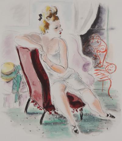 André DIGNIMONT - Jeune femme en négligé de soie - Lithographie originale signée 2