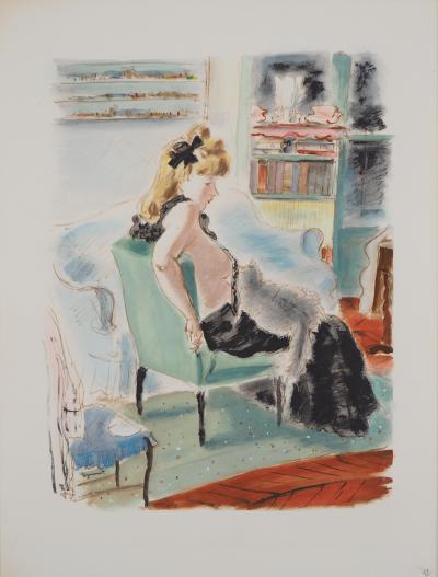 André DIGNIMONT - Nu et chat persan, 1946  - Lithographie originale signée 2