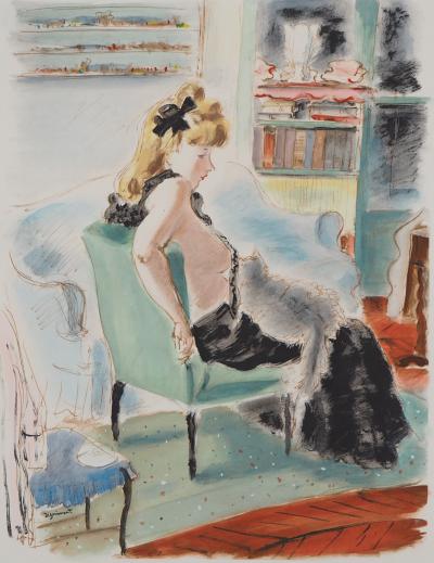 André DIGNIMONT - Nu et chat persan, 1946  - Lithographie originale signée 2
