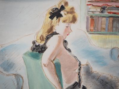 André DIGNIMONT - Nu et chat persan, 1946  - Lithographie originale signée 2
