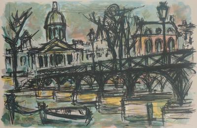 Maurice VERDIER - Paris, Académie et Pont des Arts - Lithographie originale signée 2