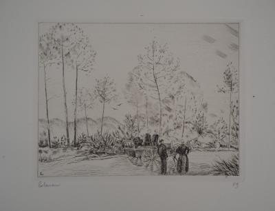 Jean-Emile LABOUREUR : La route dans les sapins - Eau-forte originale signée 2