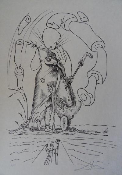 Salvador DALI - Pantagruel : Pape et cycle de cornes de rhinocéros, 1973 - Lithographie originale, Signée au crayon