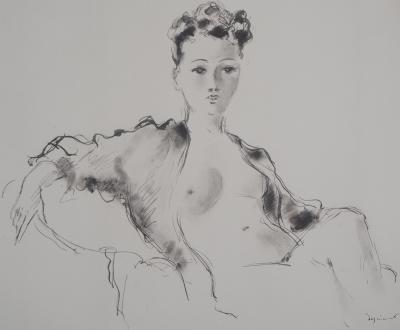 André Dignimont - Modèle à la chemise ouverte, 1946 - Lithographie originale signée 2