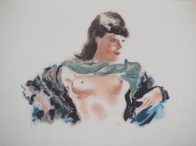 André DIGNIMONT - Modèle au foulard vert, 1946 - Lithographie originale signée 2