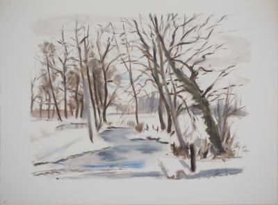 André DIGNIMONT - Hiver, Rivière sous la neige, 1946 - Lithographie originale signée 2