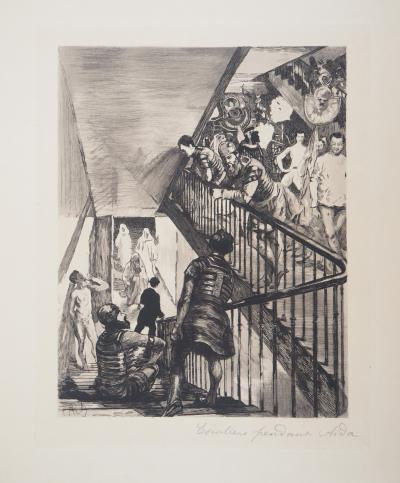 Paul Renouard - L’Opéra : Escalier pendant Aida, 1893 - Gravure originale signée au crayon 2