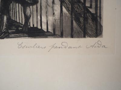 Paul Renouard - L’Opéra : Escalier pendant Aida, 1893 - Gravure originale signée au crayon 2