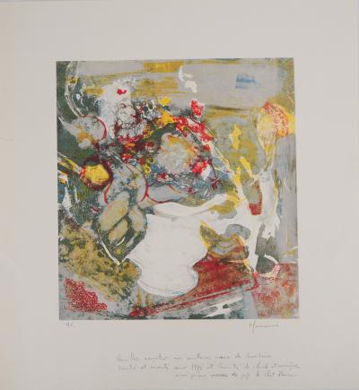 Claude Mancini - Bouquet au vase blanc - Lithographie originale signée 2