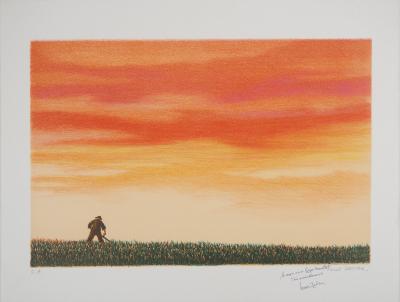 Fred ZELLER : Paysan dans les champs - Lithographie originale signée 2