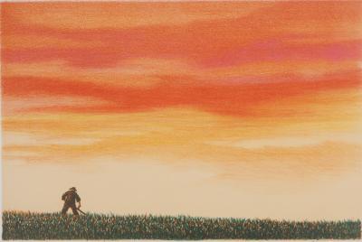Fred ZELLER : Paysan dans les champs - Lithographie originale signée 2