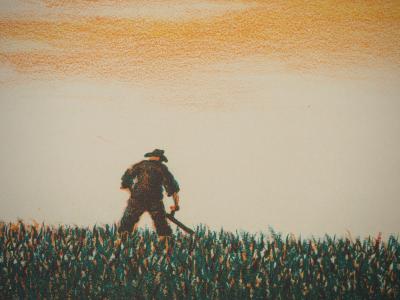 Fred ZELLER : Paysan dans les champs - Lithographie originale signée 2