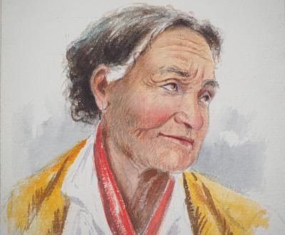 Gaetano ESPOSITO - Portrait de vieille dame - Aquarelle  signée 2