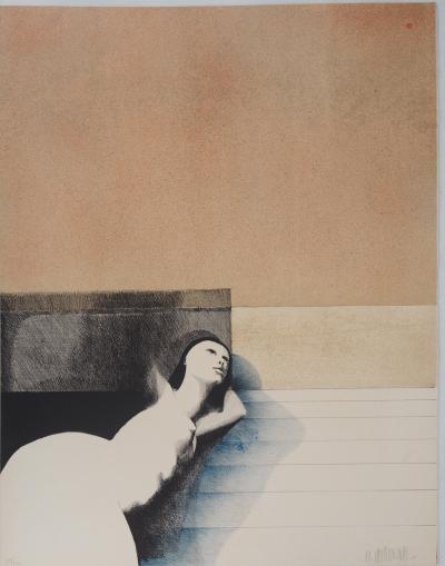 Michel MATHONNAT - Femme lascive - Lithographie originale signée 2