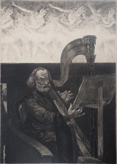 Paul Renouard - The Opera: The Harpist, 1893 - Original etching signed in pencil 2