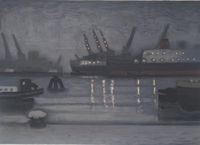 Michel TERRASSE - Port à la nuit tombée, 1971 - Lithographie originale signée 2